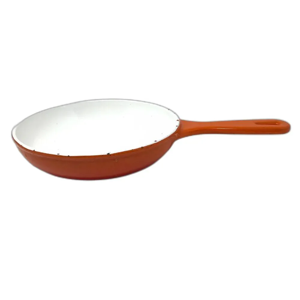 VTG Japanese Cookware Casron Flame Orange Enamel Cast Iron Skillet #2 Pan 6.5
